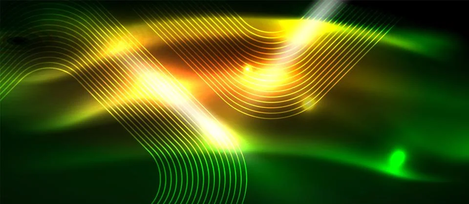 Dark background with neon glowing elements, shiny motion concept Stock Illustration