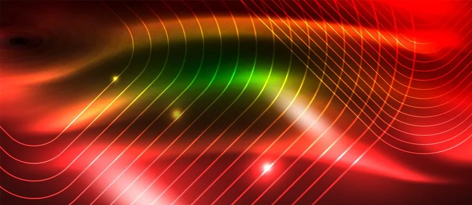 Dark background with neon glowing elements, shiny motion concept Illustrazione stock