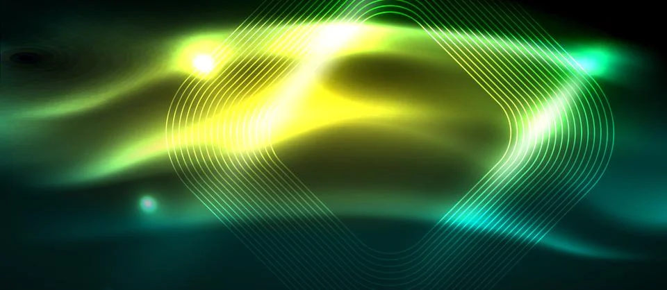 Dark background with neon glowing elements, shiny motion concept Stock Illustration