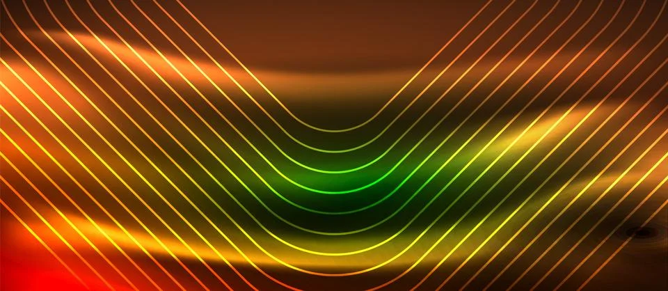 Dark background with neon glowing elements, shiny motion concept Stock Illustration