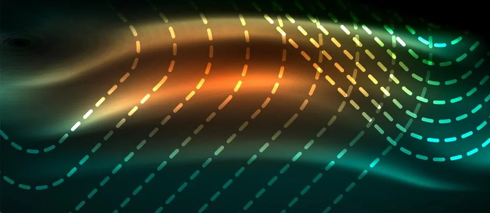 Dark background with neon glowing elements, shiny motion concept Stock Illustration