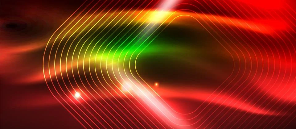 Dark background with neon glowing elements, shiny motion concept Stock Illustration