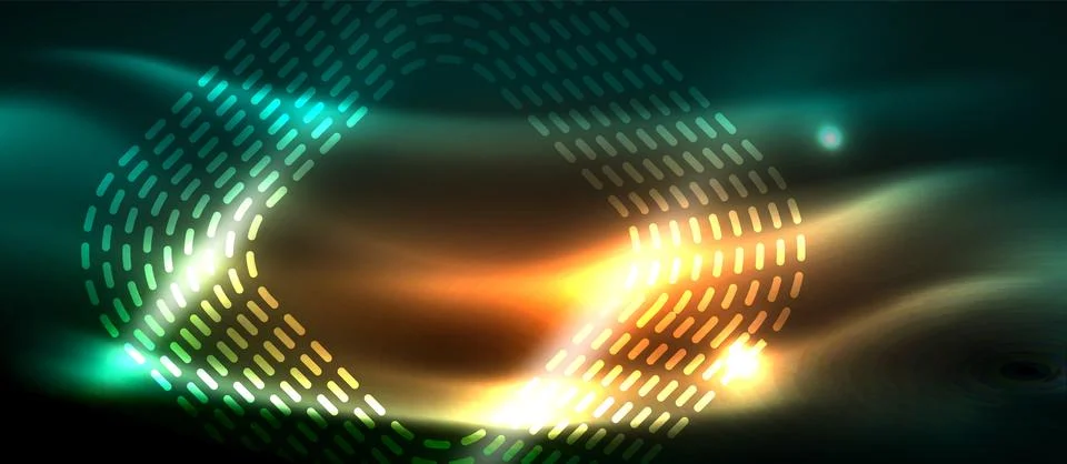 Dark background with neon glowing elements, shiny motion concept Stock Illustration