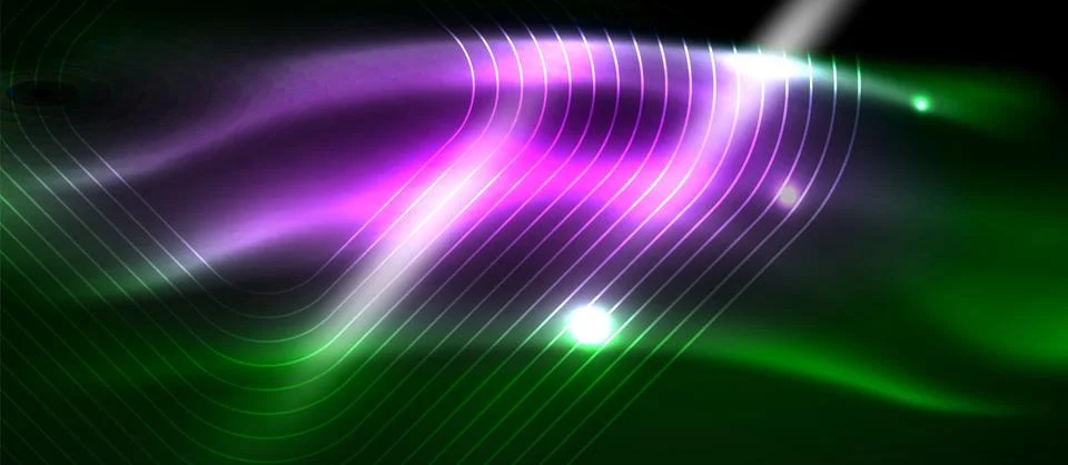 Dark background with neon glowing elements, shiny motion concept Illustrazione stock