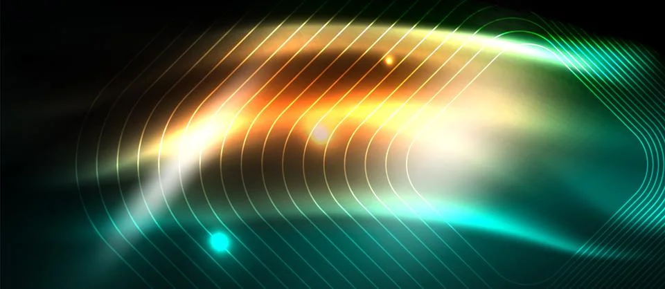 Dark background with neon glowing elements, shiny motion concept Illustrazione stock