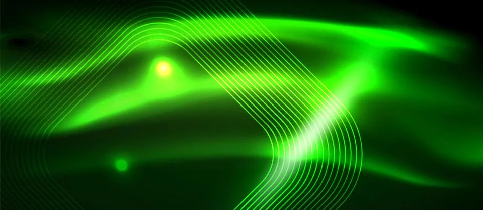 Dark background with neon glowing elements, shiny motion concept Stock Illustration