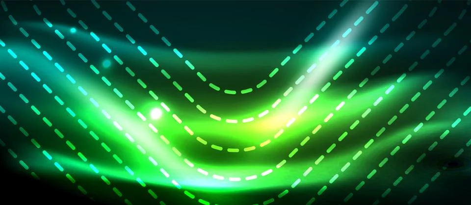 Dark background with neon glowing elements, shiny motion concept Stock Illustration