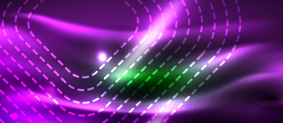 Dark background with neon glowing elements, shiny motion concept Stockillustratie