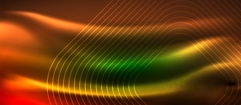 Dark background with neon glowing elements, shiny motion concept Stock Illustration