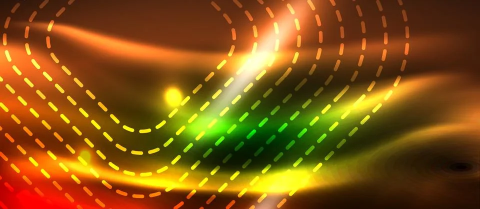 Dark background with neon glowing elements, shiny motion concept Stock Illustration