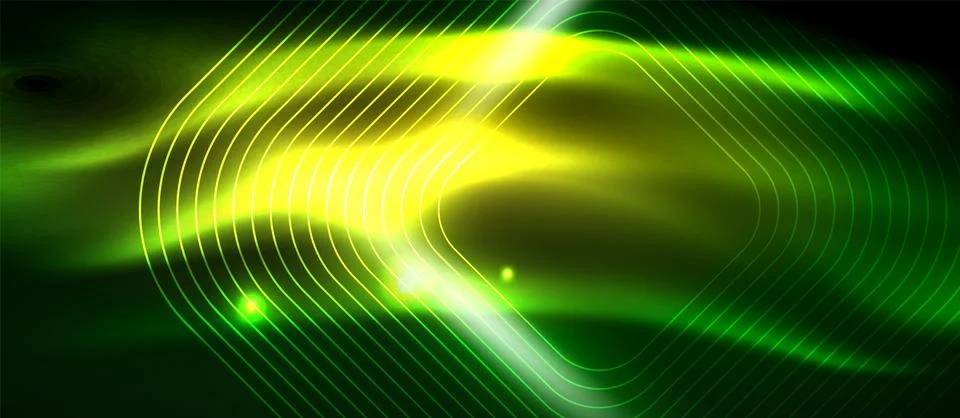 Dark background with neon glowing elements, shiny motion concept Stockillustratie