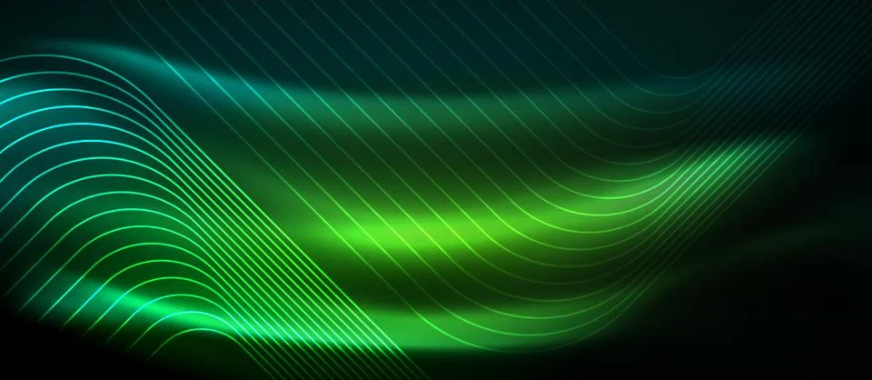 Dark background with neon glowing elements, shiny motion concept Stockillustratie