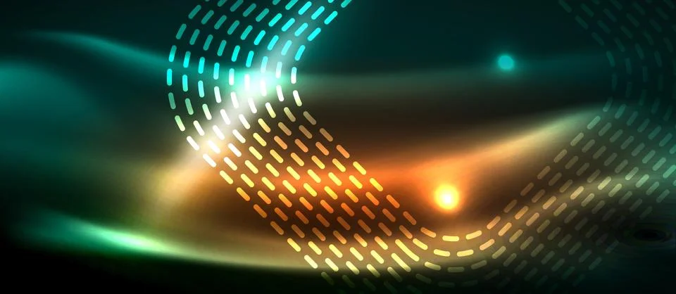 Dark background with neon glowing elements, shiny motion concept 스톡 일러스트