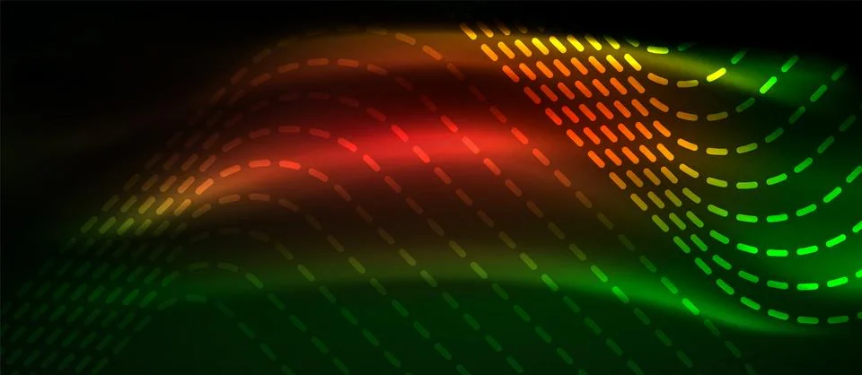 Dark background with neon glowing elements, shiny motion concept Stock Illustration