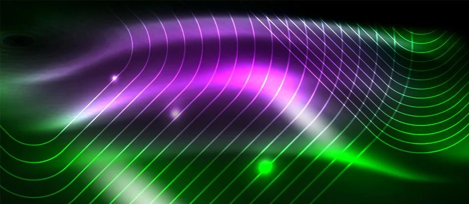 Dark background with neon glowing elements, shiny motion concept Stock Illustration