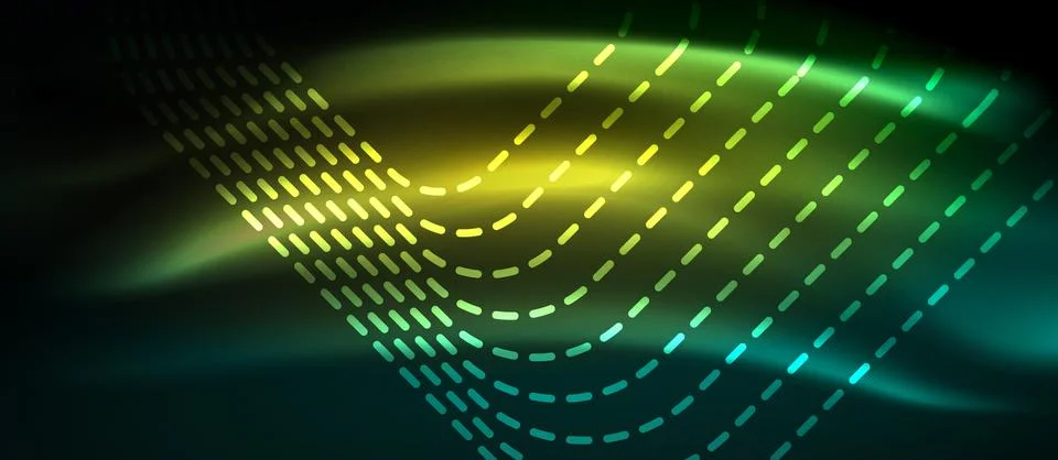 Dark background with neon glowing elements, shiny motion concept Stock Illustration