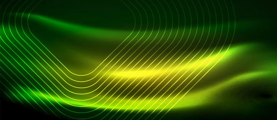 Dark background with neon glowing elements, shiny motion concept Stockillustratie