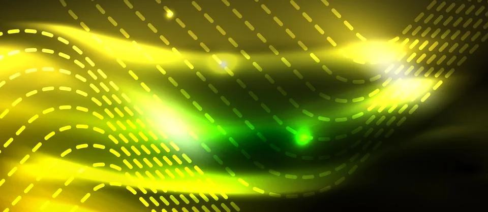 Dark background with neon glowing elements, shiny motion concept Stock Illustration
