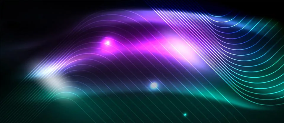 Dark background with neon glowing elements, shiny motion concept Stock Illustration