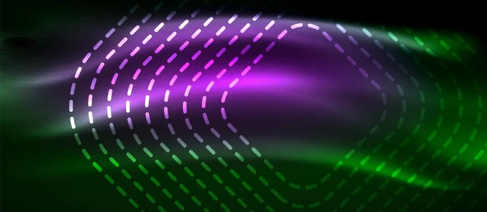 Dark background with neon glowing elements, shiny motion concept Stockillustratie
