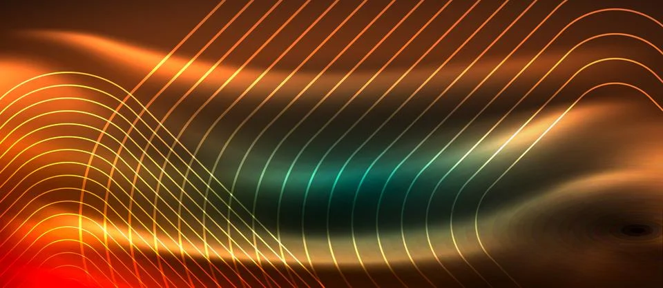 Dark background with neon glowing elements, shiny motion concept Stock Illustration