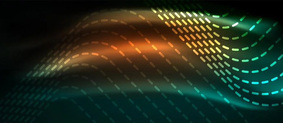 Dark background with neon glowing elements, shiny motion concept Stock Illustration