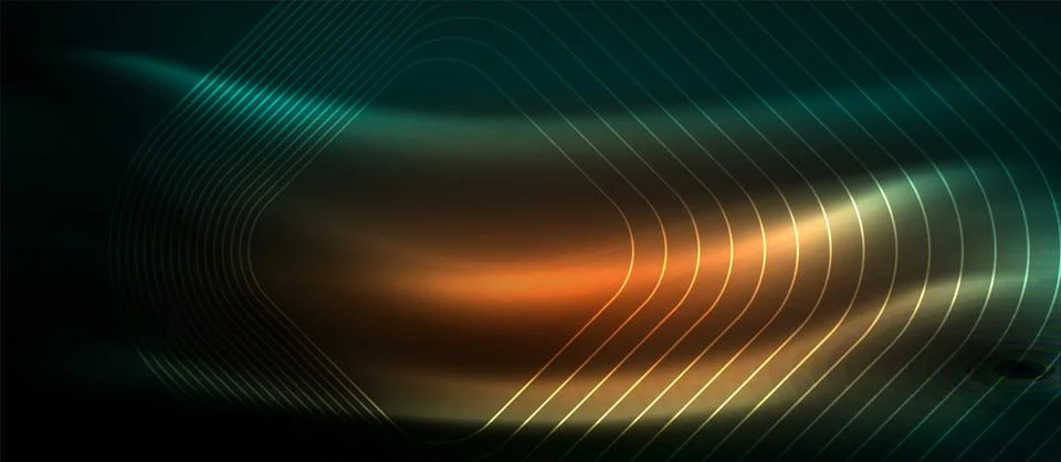 Dark background with neon glowing elements, shiny motion concept Stock Illustration