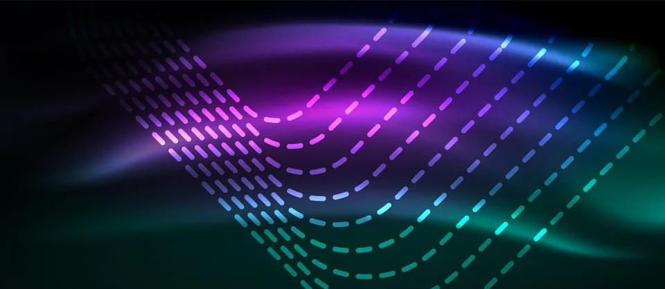 Dark background with neon glowing elements, shiny motion concept Stock Illustration