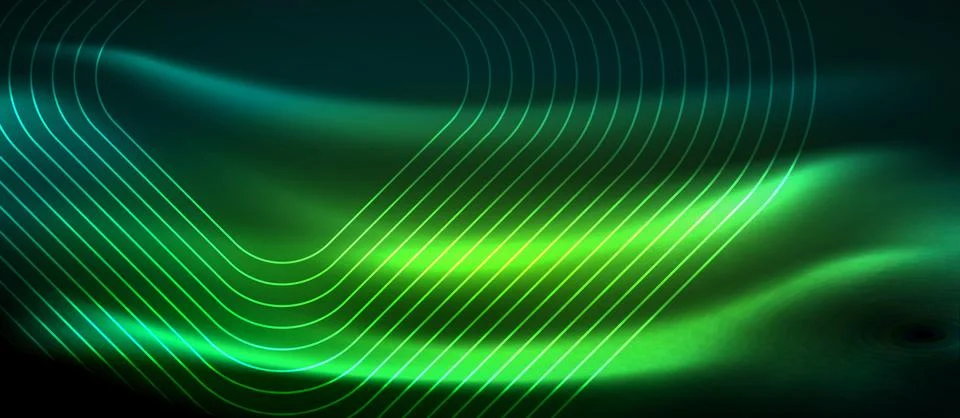 Dark background with neon glowing elements, shiny motion concept Stock Illustration