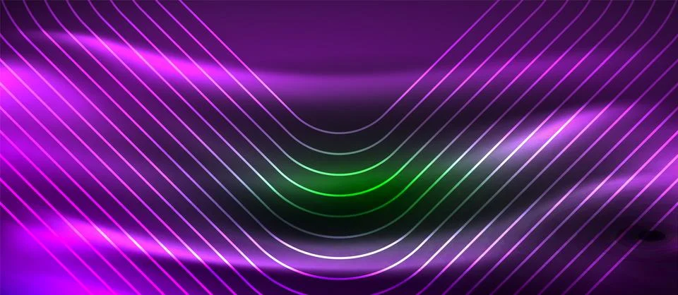 Dark background with neon glowing elements, shiny motion concept Stock Illustration