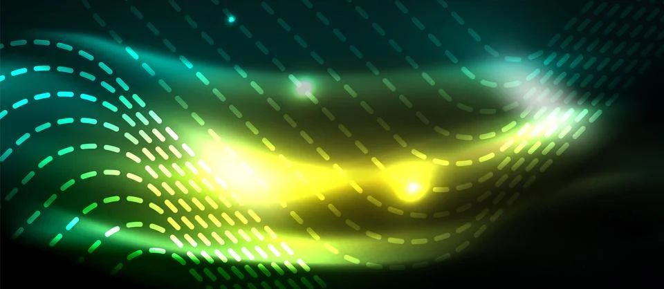 Dark background with neon glowing elements, shiny motion concept Stock Illustration