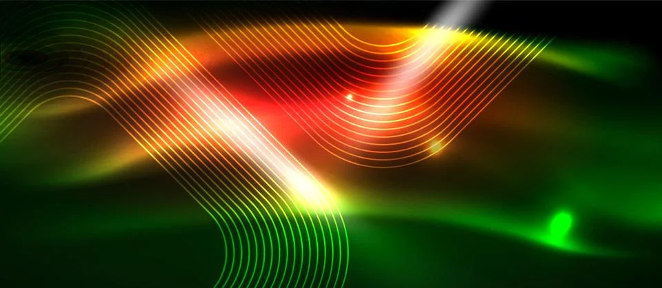 Dark background with neon glowing elements, shiny motion concept Stock Illustration