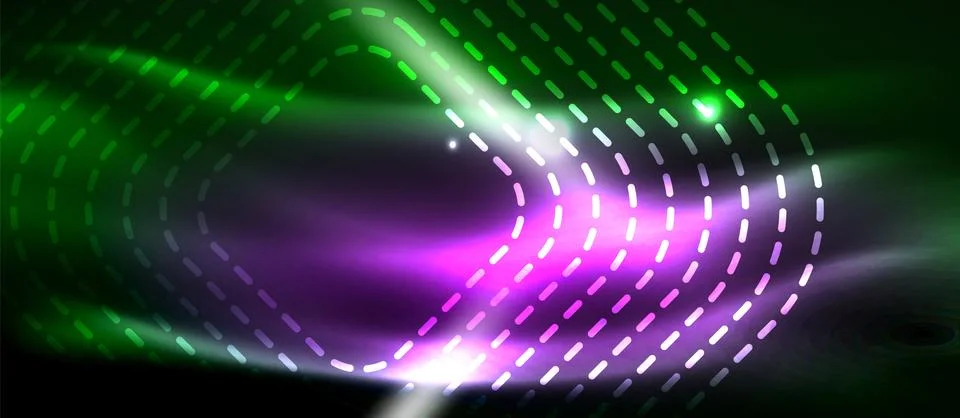 Dark background with neon glowing elements, shiny motion concept Illustrazione stock