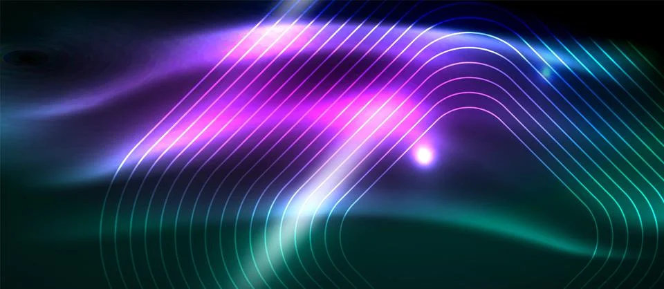 Dark background with neon glowing elements, shiny motion concept Stock Illustration