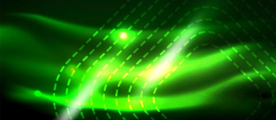 Dark background with neon glowing elements, shiny motion concept Stock Illustration