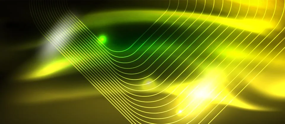 Dark background with neon glowing elements, shiny motion concept Stock Illustration