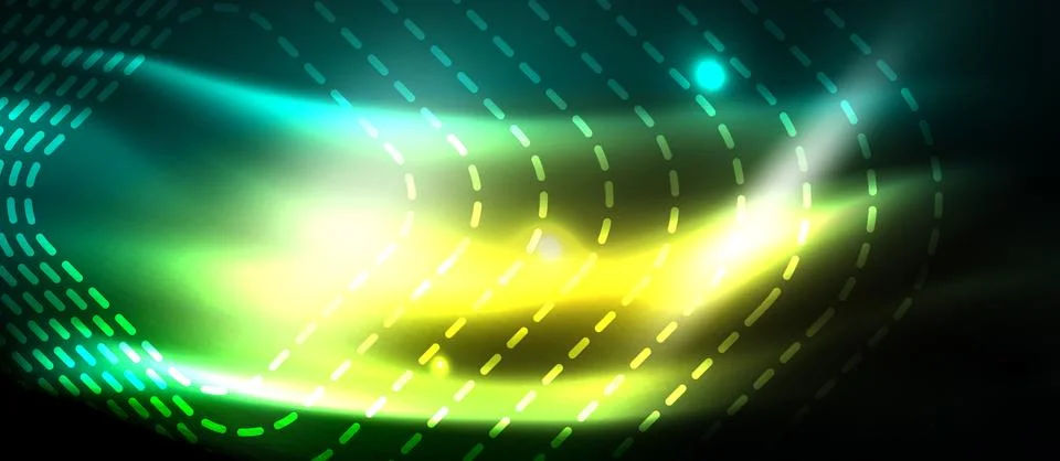 Dark background with neon glowing elements, shiny motion concept Stock Illustration