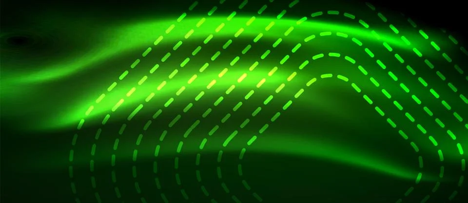 Dark background with neon glowing elements, shiny motion concept Stock Illustration