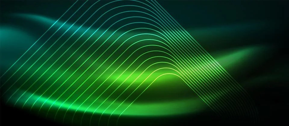Dark background with neon glowing elements, shiny motion concept Stock Illustration