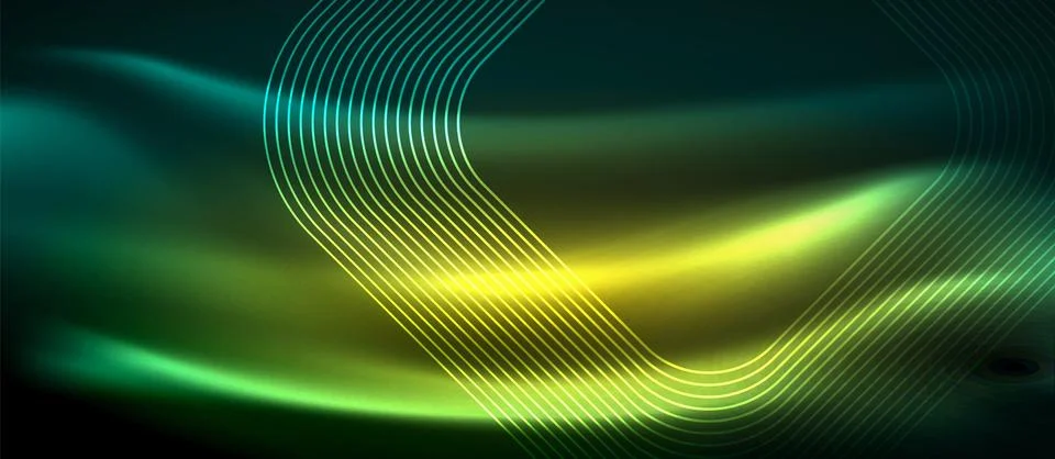 Dark background with neon glowing elements, shiny motion concept Stock Illustration