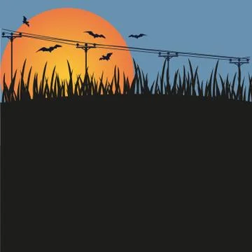 Dark background - night, a sunset and bats. Stock Illustration