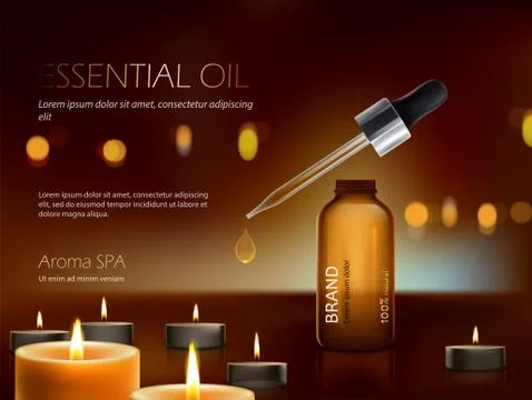 Dark background with nutrient moisturizing cosmetic premium products and burning Stock Illustration