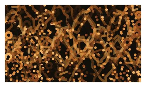 Dark background with orange geometric circles and intersecting linear netwo.. Stock Illustration