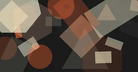 Dark background with overlapping geometric shapes circles squares rectangle.. Illustrazione stock