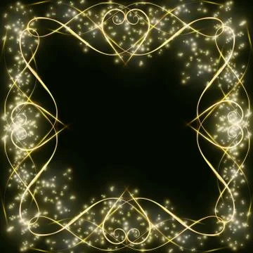 Dark background with a pattern with hearts and glitters frame for greeting ca Stock Illustration