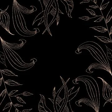 Dark background with a plant drawing in a thin line Stock Illustration