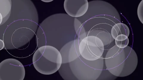 A dark background with purple spirals and blurry circles Video stock 330075828