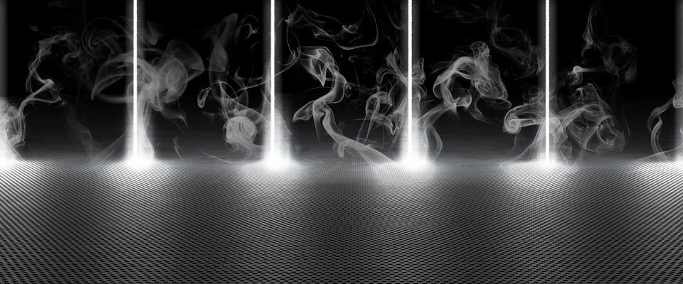 Dark background. Rays and smoke on a shining perforated metal. 스톡 일러스트