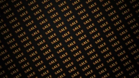 On a dark background, a repeating golden text of Sale is moving. Animated Stock Footage 309471898