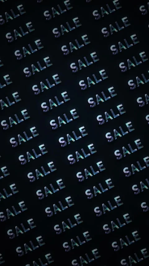 On a dark background, a repeating holographic text of Sale is moving. Animation Stock Footage 309471683